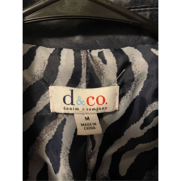 Denim & Co‎ Women's Navy Leather Jacket Medium Button Front Casual - Picture 6 of 7